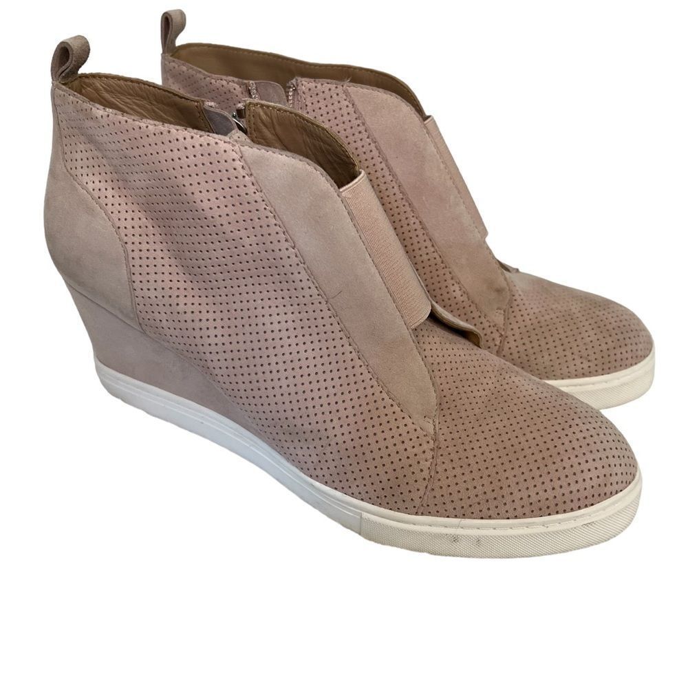 Linea Paolo Felicia Wedge Sneakers size 9M Blush Pink Perforated Suede Shoes